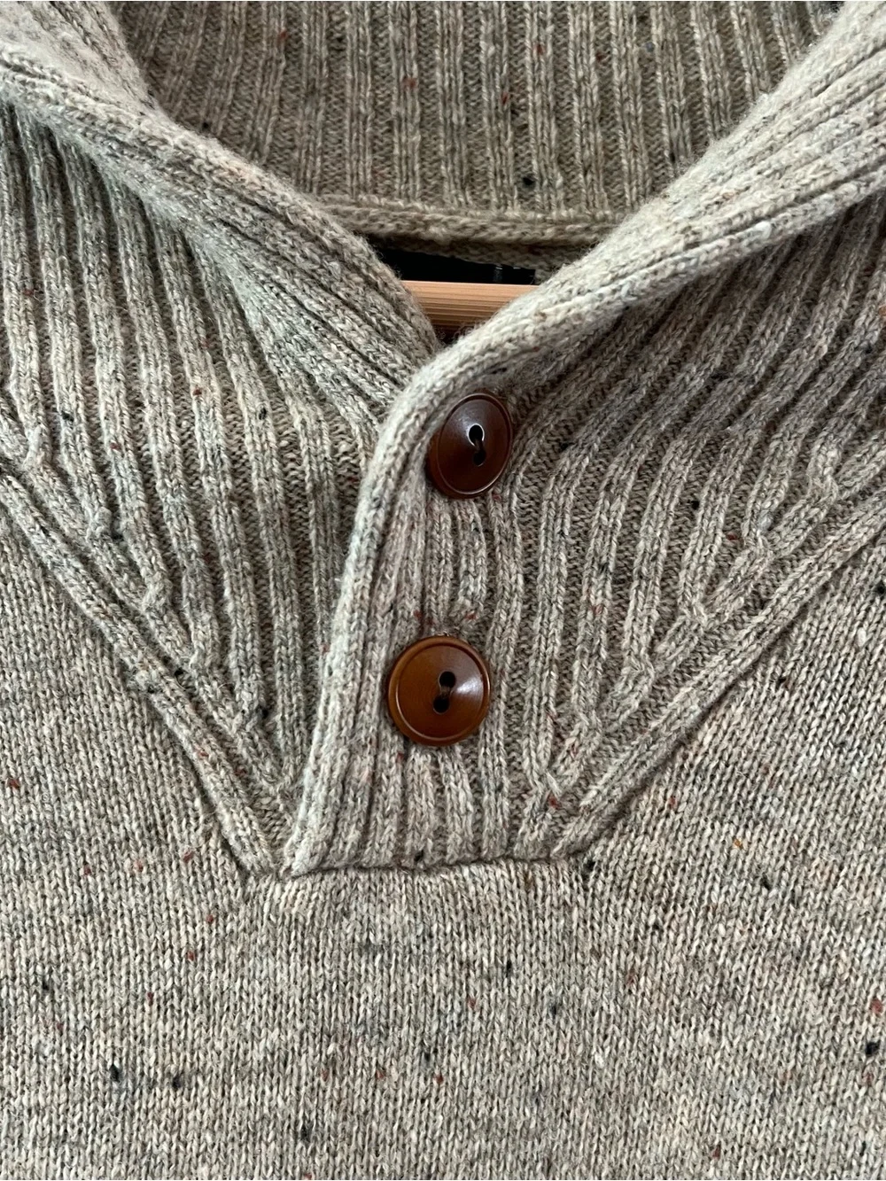 J. Crew Tan Shawl Collar Speckled Merino Blend Knit Sweater Men’s L EUC
